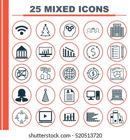 Set Of 25 Universal Editable Icons. Can Be Used For Web, Mobile And App Design. Includes Elements Such As Keyword Optimisation, Decorated Tree, Reminder And More.