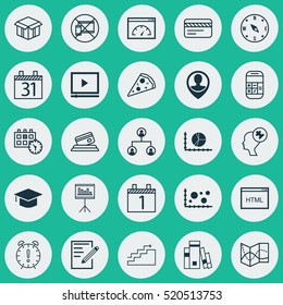 Set Of 25 Universal Editable Icons. Can Be Used For Web, Mobile And App Design. Includes Elements Such As Agenda, Library, Open Cardboard And More.