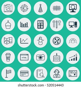Set Of 25 Universal Editable Icons. Can Be Used For Web, Mobile And App Design. Includes Elements Such As Takeaway Coffee, Board, Road Map And More.