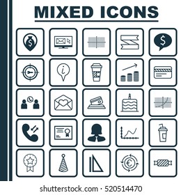 Set Of 25 Universal Editable Icons. Can Be Used For Web, Mobile And App Design. Includes Elements Such As Certificate, Business Woman, Achievement Graph And More.