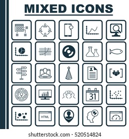 Set Of 25 Universal Editable Icons. Can Be Used For Web, Mobile And App Design. Includes Elements Such As Collaboration, Birthday Hat, Date And More.