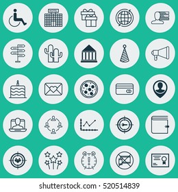Set Of 25 Universal Editable Icons. Can Be Used For Web, Mobile And App Design. Includes Elements Such As Birthday Hat, Keyword Marketing, Collaboration And More.