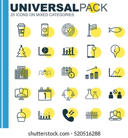 Set Of 25 Universal Editable Icons. Can Be Used For Web, Mobile And App Design. Includes Elements Such As Chemical, Innovation, Circle Graph And More.
