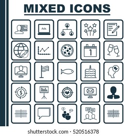 Set Of 25 Universal Editable Icons. Can Be Used For Web, Mobile And App Design. Includes Elements Such As Festive Fireworks, Manager, Changes Graph And More.