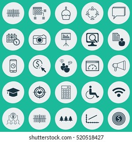 Set Of 25 Universal Editable Icons. Can Be Used For Web, Mobile And App Design. Includes Elements Such As Investment, Conference, Sinus Graph And More.