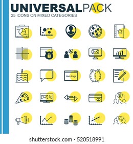 Set Of 25 Universal Editable Icons. Can Be Used For Web, Mobile And App Design. Includes Elements Such As Market Research, Comparison, Graphical Grid And More.
