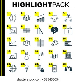 Set Of 25 Universal Editable Icons. Can Be Used For Web, Mobile And App Design. Includes Elements Such As Board, Collaboration, Bars Chart And More.