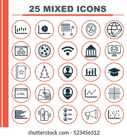 Set Of 25 Universal Editable Icons. Can Be Used For Web, Mobile And App Design. Includes Elements Such As Cacti, Keyword Optimisation, Graduation And More.