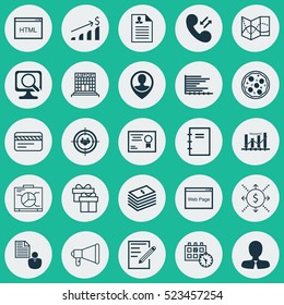 Set Of 25 Universal Editable Icons. Can Be Used For Web, Mobile And App Design. Includes Elements Such As Bars Chart, Successful Investment, Certificate And More.
