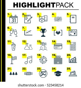 Set Of 25 Universal Editable Icons. Can Be Used For Web, Mobile And App Design. Includes Elements Such As Crotchets, Bank Card, Drink Cup And More.