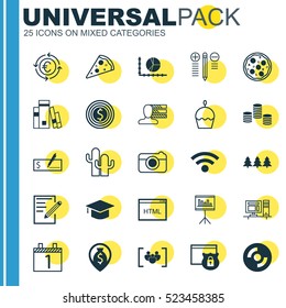 Set Of 25 Universal Editable Icons. Can Be Used For Web, Mobile And App Design. Includes Elements Such As Computer, Questionnaire, Circle Graph And More.