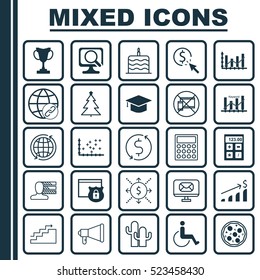 Set Of 25 Universal Editable Icons. Can Be Used For Web, Mobile And App Design. Includes Elements Such As Security, Email, World And More.