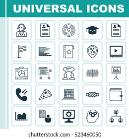 Set Of 25 Universal Editable Icons. Can Be Used For Web, Mobile And App Design. Includes Elements Such As PC, Sliced Pizza, Female Application And More.