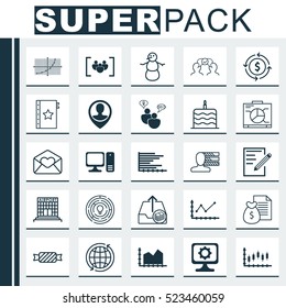 Set Of 25 Universal Editable Icons. Can Be Used For Web, Mobile And App Design. Includes Elements Such As Winter, Greeting Email, Bars Chart And More.