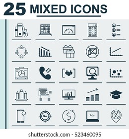Set Of 25 Universal Editable Icons. Can Be Used For Web, Mobile And App Design. Includes Elements Such As Coins Growth, Money Trasnfer, Fail Graph And More.