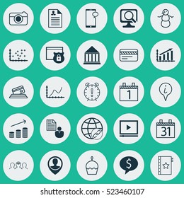 Set Of 25 Universal Editable Icons. Can Be Used For Web, Mobile And App Design. Includes Elements Such As Employee Location, Date, Time Management And More.