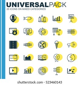 Set Of 25 Universal Editable Icons. Can Be Used For Web, Mobile And App Design. Includes Elements Such As Sequence Graphics, Fishing, Dynamics And More.