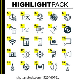 Set Of 25 Universal Editable Icons. Can Be Used For Web, Mobile And App Design. Includes Elements Such As Keyword Marketing, Drink Cup, Birthday Hat And More.