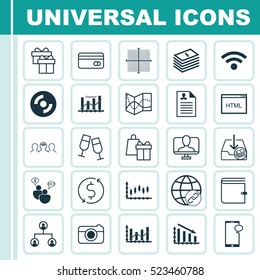 Set Of 25 Universal Editable Icons. Can Be Used For Web, Mobile And App Design. Includes Elements Such As Graphical Grid, Present, Keyword Optimisation And More.