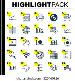 Set Of 25 Universal Editable Icons. Can Be Used For Web, Mobile And App Design. Includes Elements Such As Graphical Grid, Fail Graph, Schedule And More.