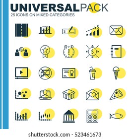 Set Of 25 Universal Editable Icons. Can Be Used For Web, Mobile And App Design. Includes Elements Such As Time Management, Education Center, Spiral Notebook And More.