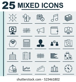 Set Of 25 Universal Editable Icons. Can Be Used For Web, Mobile And App Design. Includes Elements Such As Paid Upload, Sinus Graph, Announcement And More.