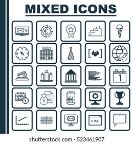 Set Of 25 Universal Editable Icons. Can Be Used For Web, Mobile And App Design. Includes Elements Such As Birthday Hat, Wax, Locate And More.