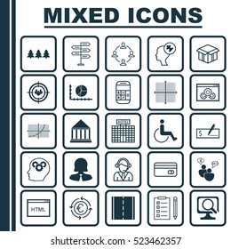 Set Of 25 Universal Editable Icons. Can Be Used For Web, Mobile And App Design. Includes Elements Such As Graphical Grid, Line Grid, Business Woman And More.