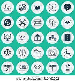 Set Of 25 Universal Editable Icons. Can Be Used For Web, Mobile And App Design. Includes Elements Such As Forbidden Mobile, Time Management, Money Recycle And More.