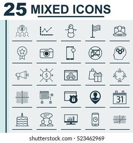 Set Of 25 Universal Editable Icons. Can Be Used For Web, Mobile And App Design. Includes Elements Such As Line Grid, Pin, Website Performance And More.