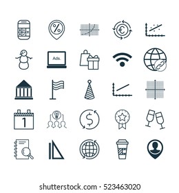 Set Of 25 Universal Editable Icons. Can Be Used For Web, Mobile And App Design. Includes Elements Such As Measurement, Winter, Pin And More.