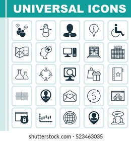 Set Of 25 Universal Editable Icons. Can Be Used For Web, Mobile And App Design. Includes Elements Such As Greeting Email, Pin Employee, Human Mind And More.