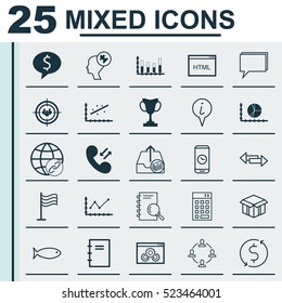 Set Of 25 Universal Editable Icons. Can Be Used For Web, Mobile And App Design. Includes Elements Such As Coding, Business Deal, Tournament And More.