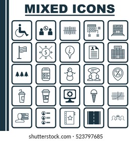 Set Of 25 Universal Editable Icons. Can Be Used For Web, Mobile And App Design. Includes Elements Such As Warranty, Schedule, Drink Cup And More.