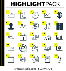 Set Of 25 Universal Editable Icons. Can Be Used For Web, Mobile And App Design. Includes Elements Such As Stock Market, Connectivity, Email And More.