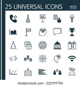 Set Of 25 Universal Editable Icons. Can Be Used For Web, Mobile And App Design. Includes Elements Such As Present, Education Center, Money And More.