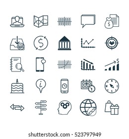 Set Of 25 Universal Editable Icons. Can Be Used For Web, Mobile And App Design. Includes Elements Such As Education Center, Call Duration, Successful Investment And More.