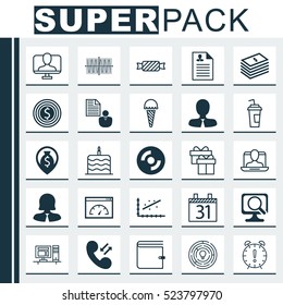 Set Of 25 Universal Editable Icons. Can Be Used For Web, Mobile And App Design. Includes Elements Such As Blank Cd, Business Goal, Time Management And More.