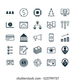 Set Of 25 Universal Editable Icons. Can Be Used For Web, Mobile And App Design. Includes Elements Such As Circle Graph, Paper, Decorated Tree And More.