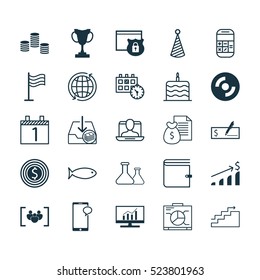 Set Of 25 Universal Editable Icons. Can Be Used For Web, Mobile And App Design. Includes Elements Such As Market Research, Birthday Hat, Successful Investment And More.