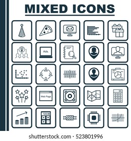 Set Of 25 Universal Editable Icons. Can Be Used For Web, Mobile And App Design. Includes Elements Such As Sweet, Birthday Hat, Employee Location And More.