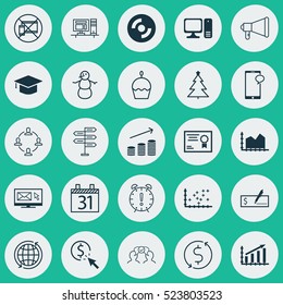 Set Of 25 Universal Editable Icons. Can Be Used For Web, Mobile And App Design. Includes Elements Such As Money Trasnfer, Desktop Computer, PPC And More.