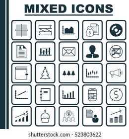 Set Of 25 Universal Editable Icons. Can Be Used For Web, Mobile And App Design. Includes Elements Such As Graphical Grid, Line Graph, Blank Cd And More.