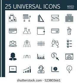 Set Of 25 Universal Editable Icons. Can Be Used For Web, Mobile And App Design. Includes Elements Such As Successful Investment, Bank Card, Chemical And More.