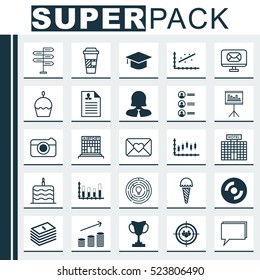 Set Of 25 Universal Editable Icons. Can Be Used For Web, Mobile And App Design. Includes Elements Such As Curriculum Vitae, Business Woman, Dollar Salary And More.