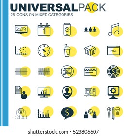 Set Of 25 Universal Editable Icons. Can Be Used For Web, Mobile And App Design. Includes Elements Such As Sinus Graph, Holiday Ornament, Report And More.