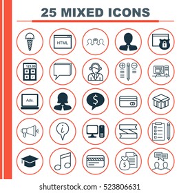 Set Of 25 Universal Editable Icons. Can Be Used For Web, Mobile And App Design. Includes Elements Such As Decision Making, Media Campaign, Info Pointer And More.