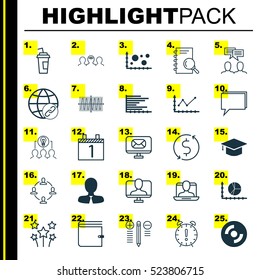 Set Of 25 Universal Editable Icons. Can Be Used For Web, Mobile And App Design. Includes Elements Such As Social Profile, Email, Analysis And More.