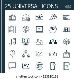 Set Of 25 Universal Editable Icons. Can Be Used For Web, Mobile And App Design. Includes Elements Such As Phone Conference, Bars Chart, Laptop And More.