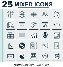 Set Of 25 Universal Editable Icons. Can Be Used For Web, Mobile And App Design. Includes Elements Such As Hotel Construction, Champagne Glasses, Square Diagram And More.